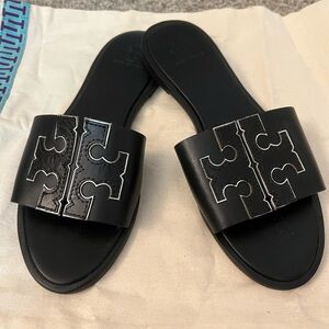 Black and silver Tori Burch slides. Size 6.5